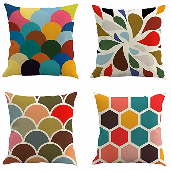 Geometrical Prnting Check Design Pillow with Linen Fabric